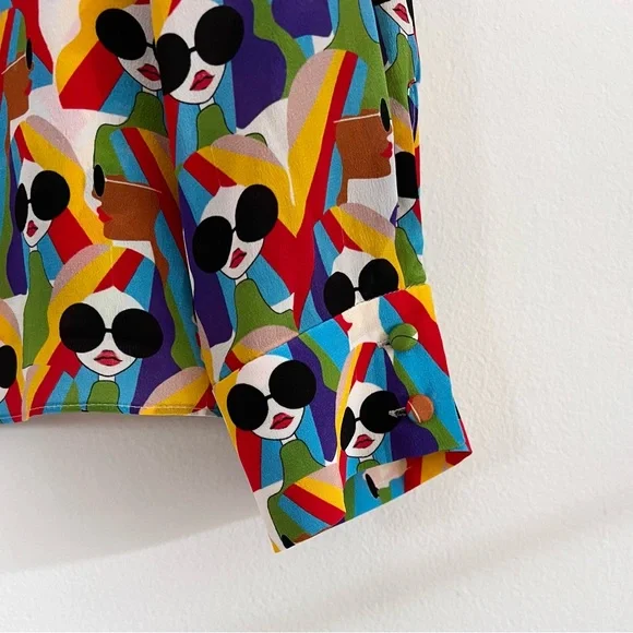 Alice & Olivia WILLA PLACKET TOP Button Down Silk Shirt Mod Stace - MEDIUM - Picture 10 of 12